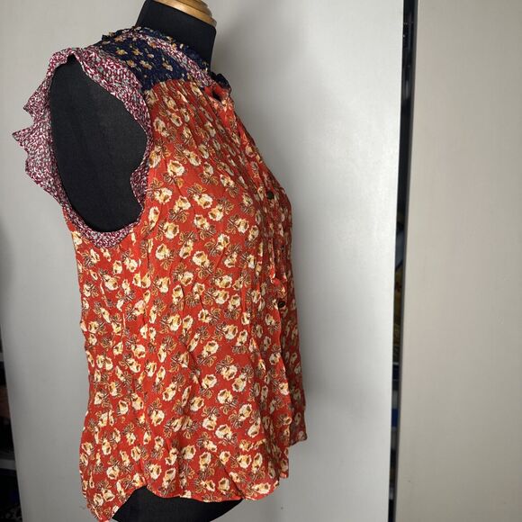Anthropologie Meadow Rue Floral Blouse Size 8 Multicolor Ruffle Sleeve Flutter - Picture 6 of 11
